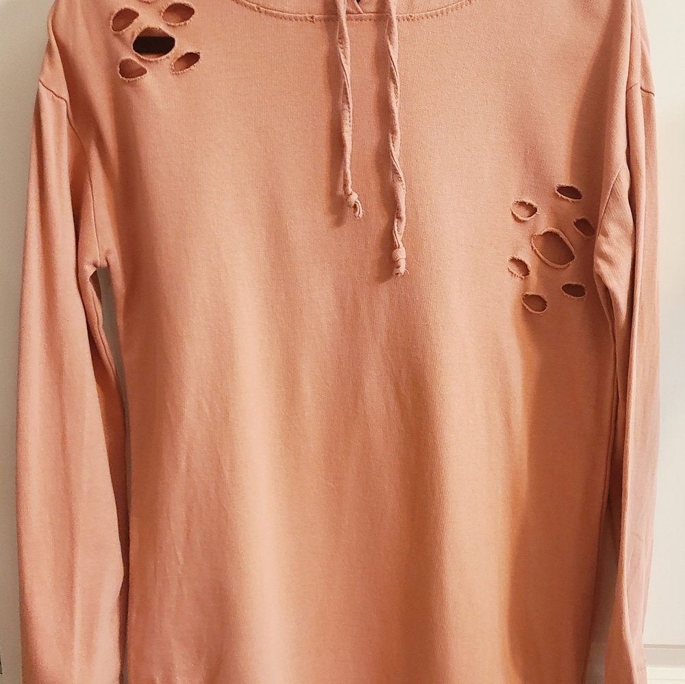 M Polly & Esther Dusty Rose Distressed Hoodie